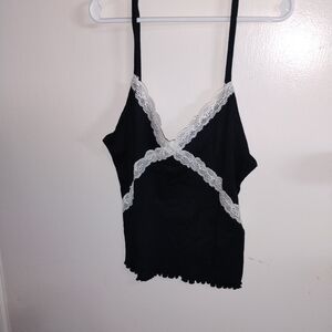Chic Black Lace Trim Kids Tank Top